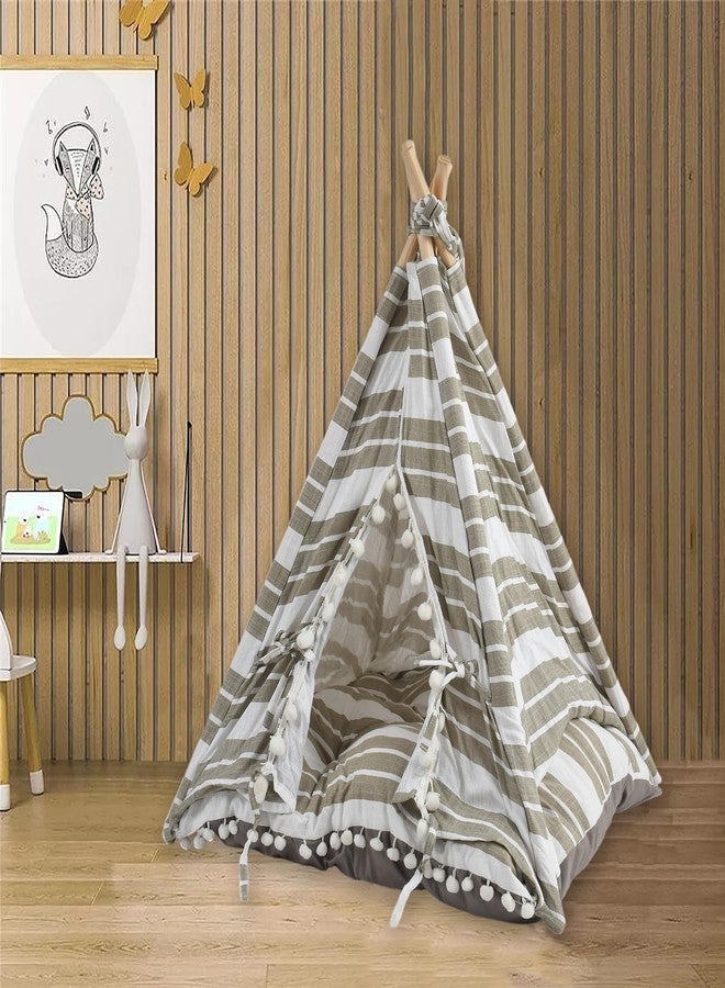 DECOVIA Dog & Cat Teepee Tent with Soft Cushion Bed - Cute Indoor Pet House for Small Dogs & Cats | Durable Wooden Frame & Breathable Cotton Fabric | (Size_28x28x31 Inches) (Green) - Image 1